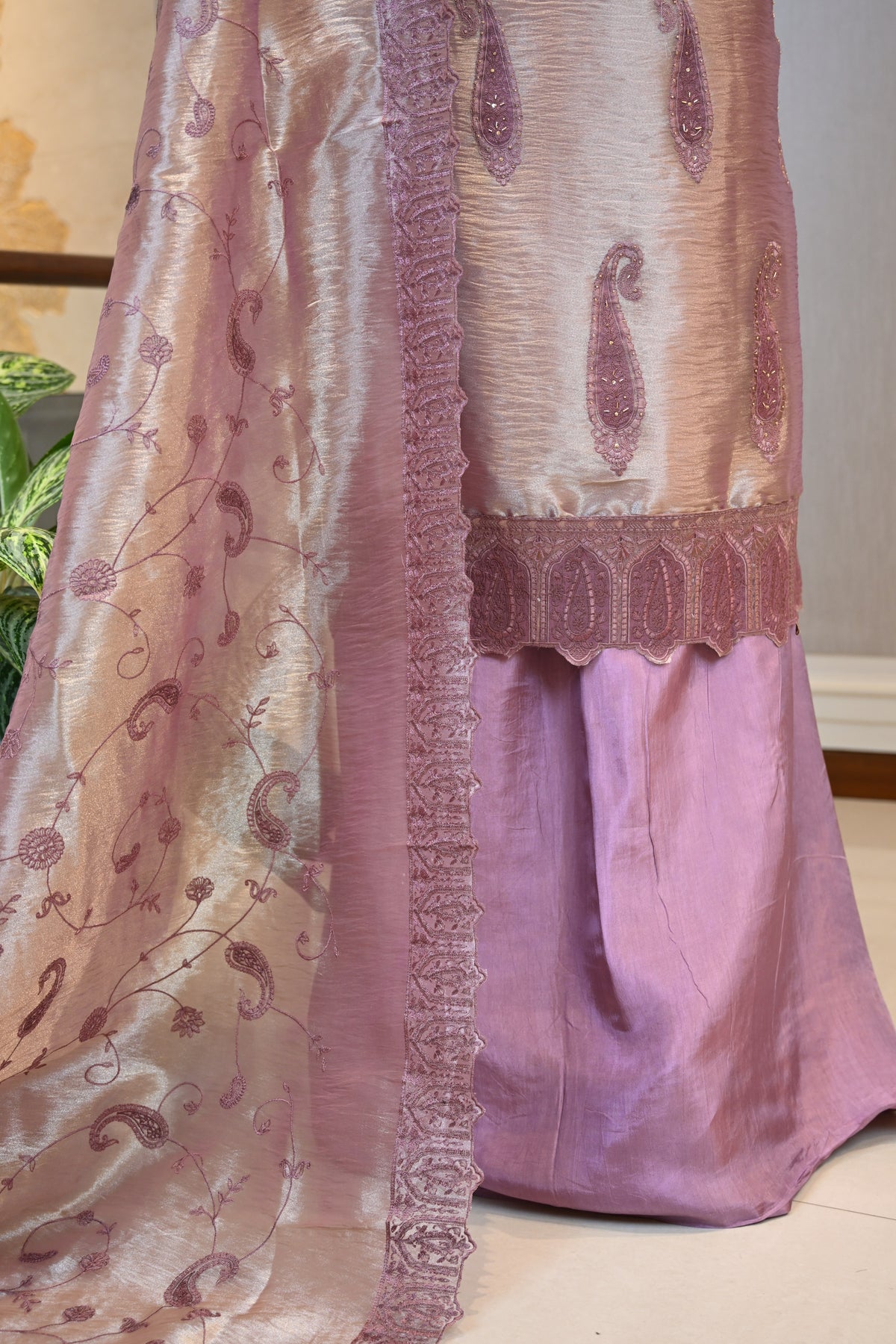 Elegant Tissue Silk Threadwork Suit Set