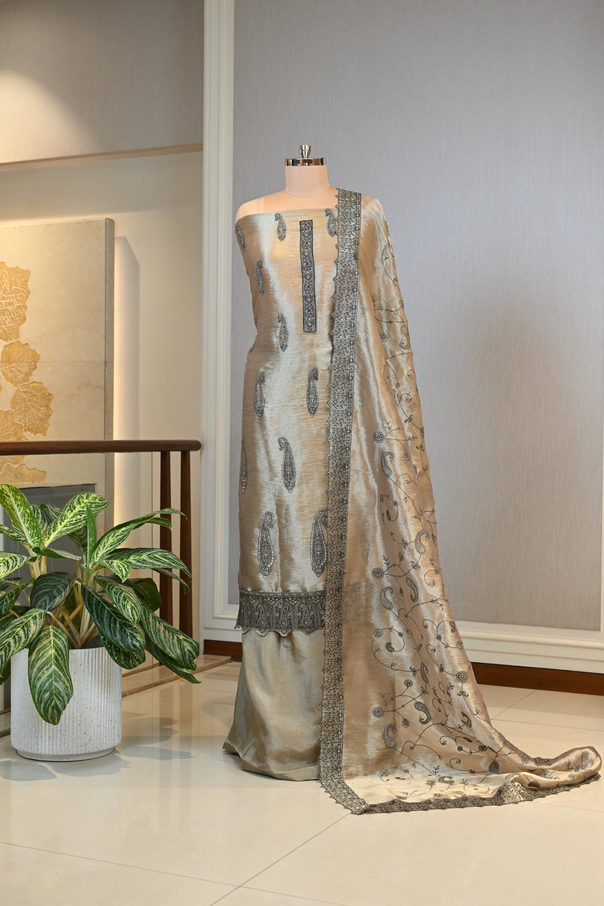 Elegant Tissue Silk Threadwork Suit Set