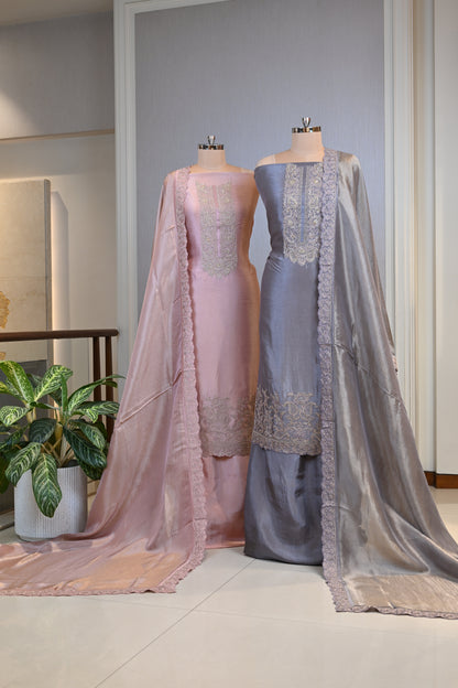 Elegant Silk Hand-Embroidered Suit Set
