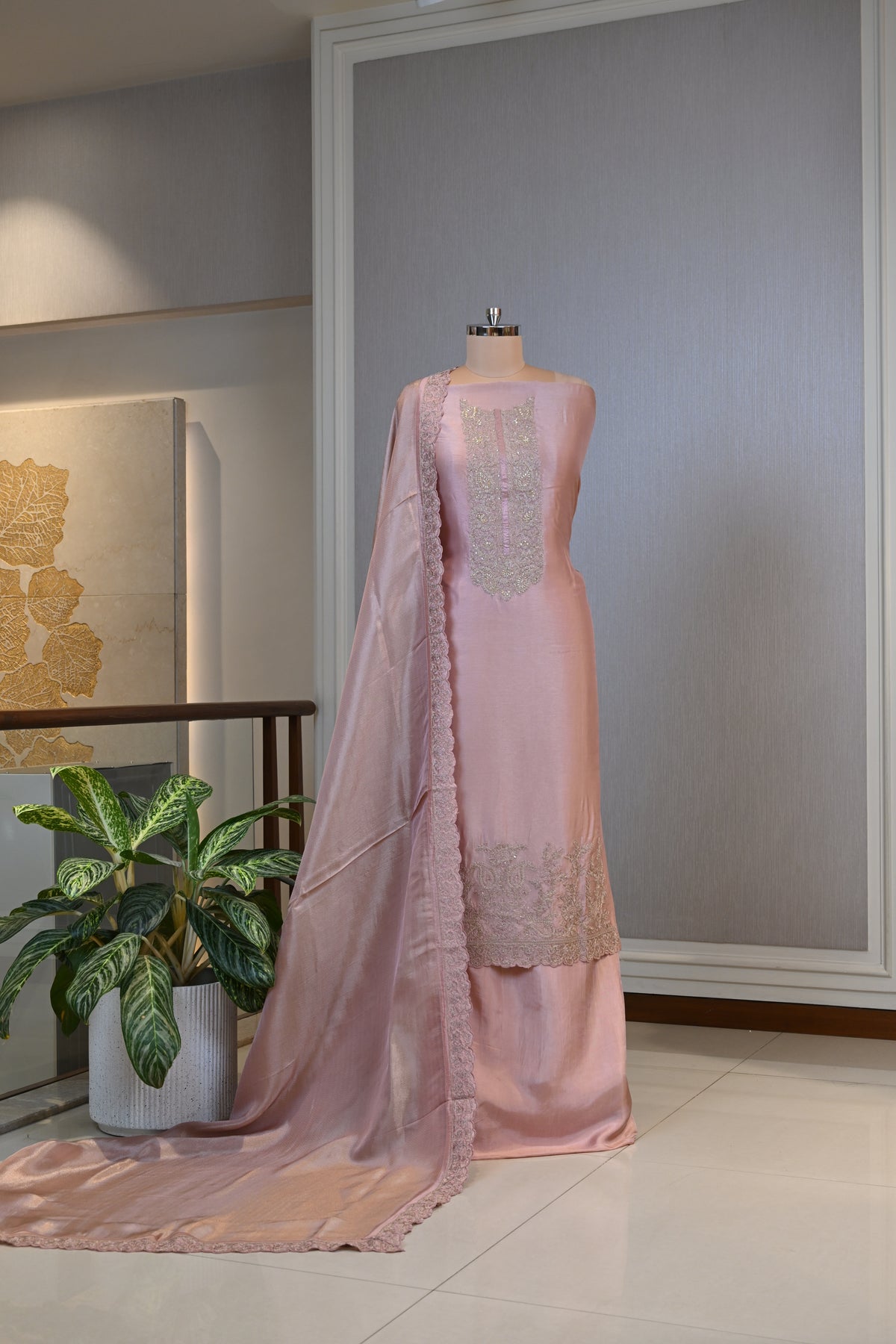 Elegant Silk Hand-Embroidered Suit Set