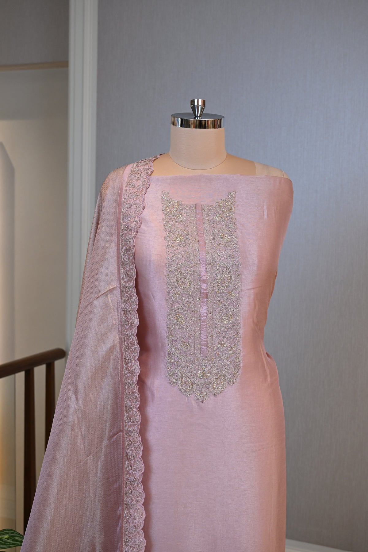 Elegant Silk Hand-Embroidered Suit Set