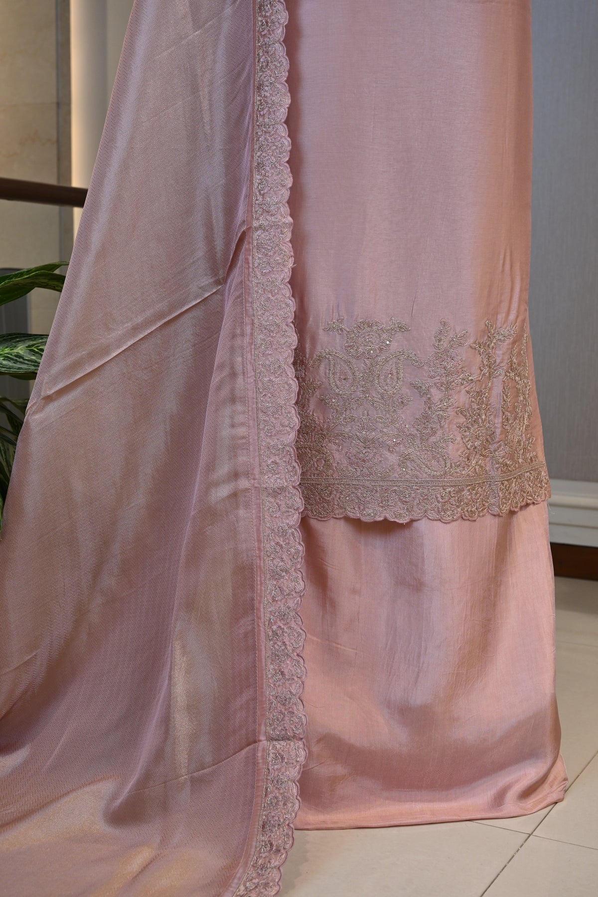 Elegant Silk Hand-Embroidered Suit Set
