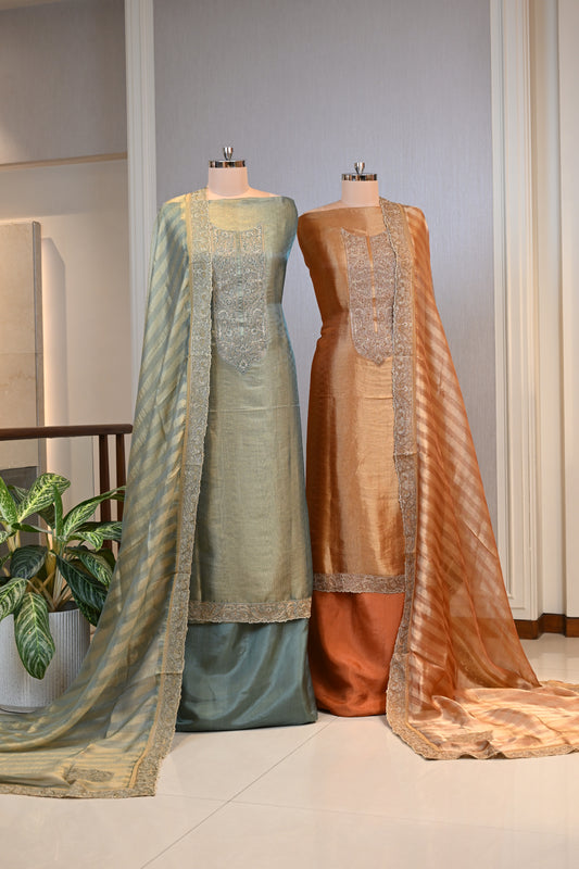 Self Tissue Shimmer Embroidered Suit Set