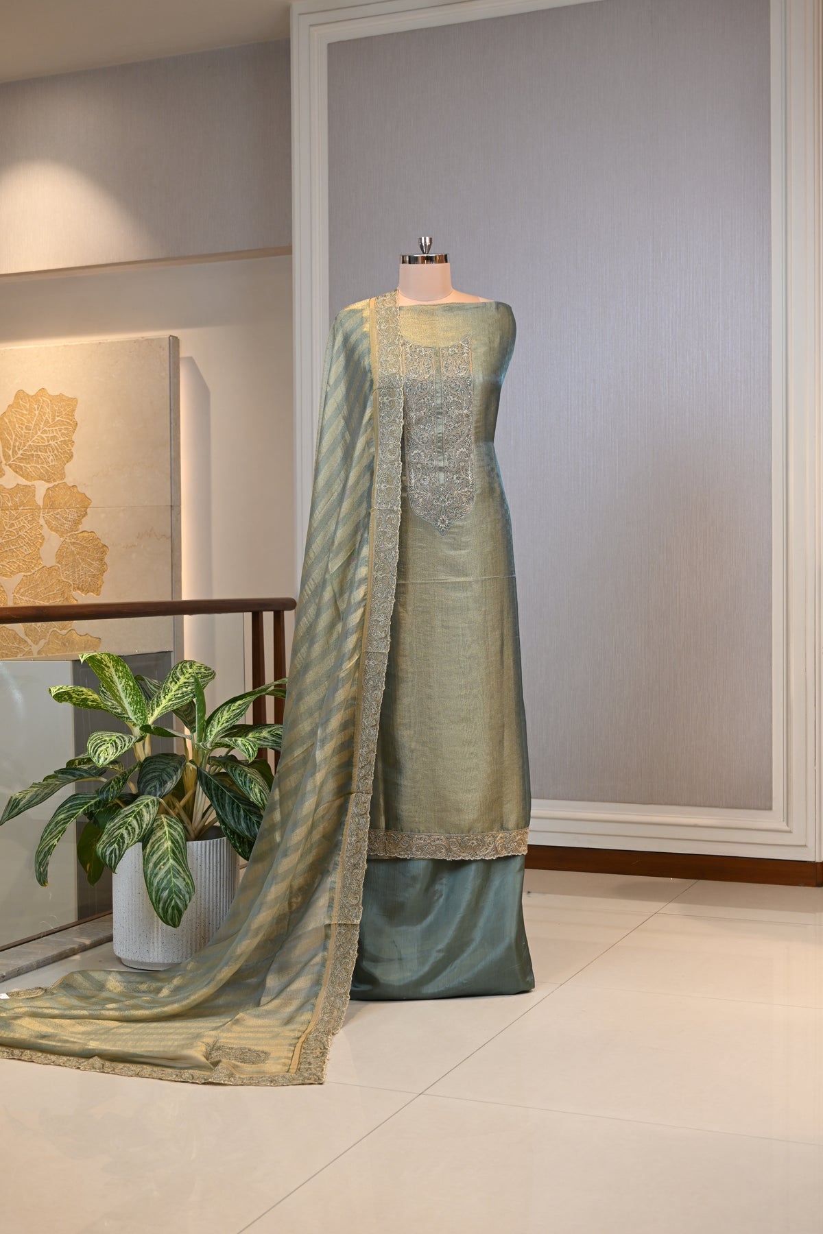 Self Tissue Shimmer Embroidered Suit Set