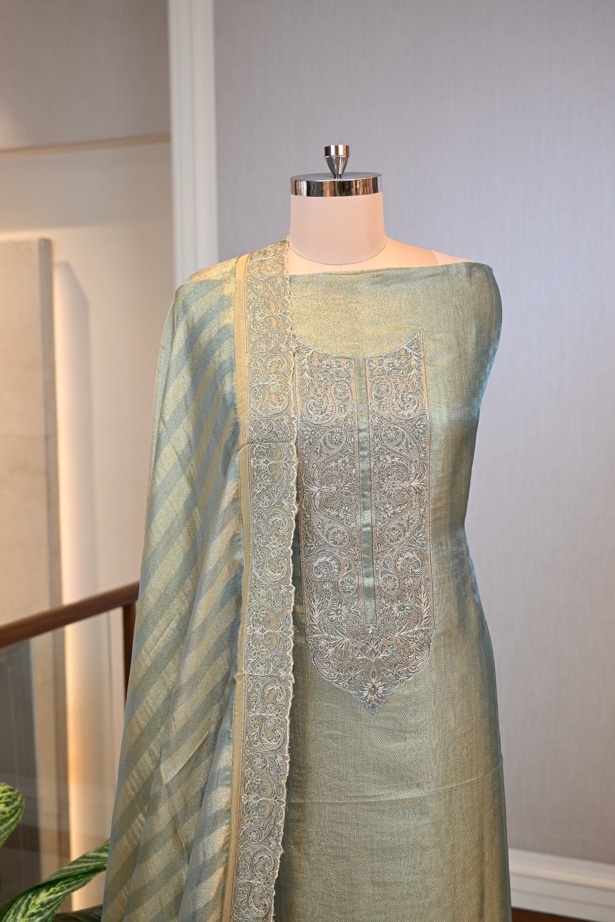 Self Tissue Shimmer Embroidered Suit Set