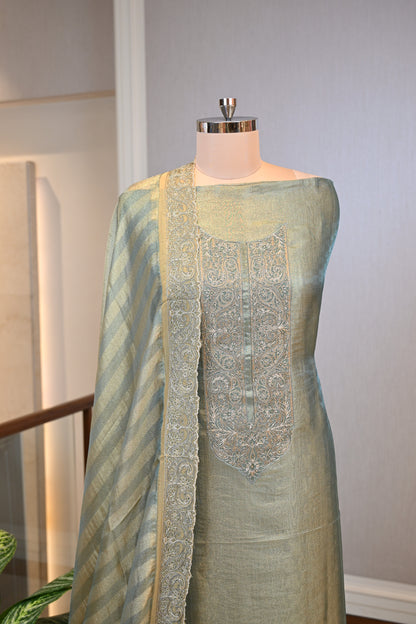 Self Tissue Shimmer Embroidered Suit Set