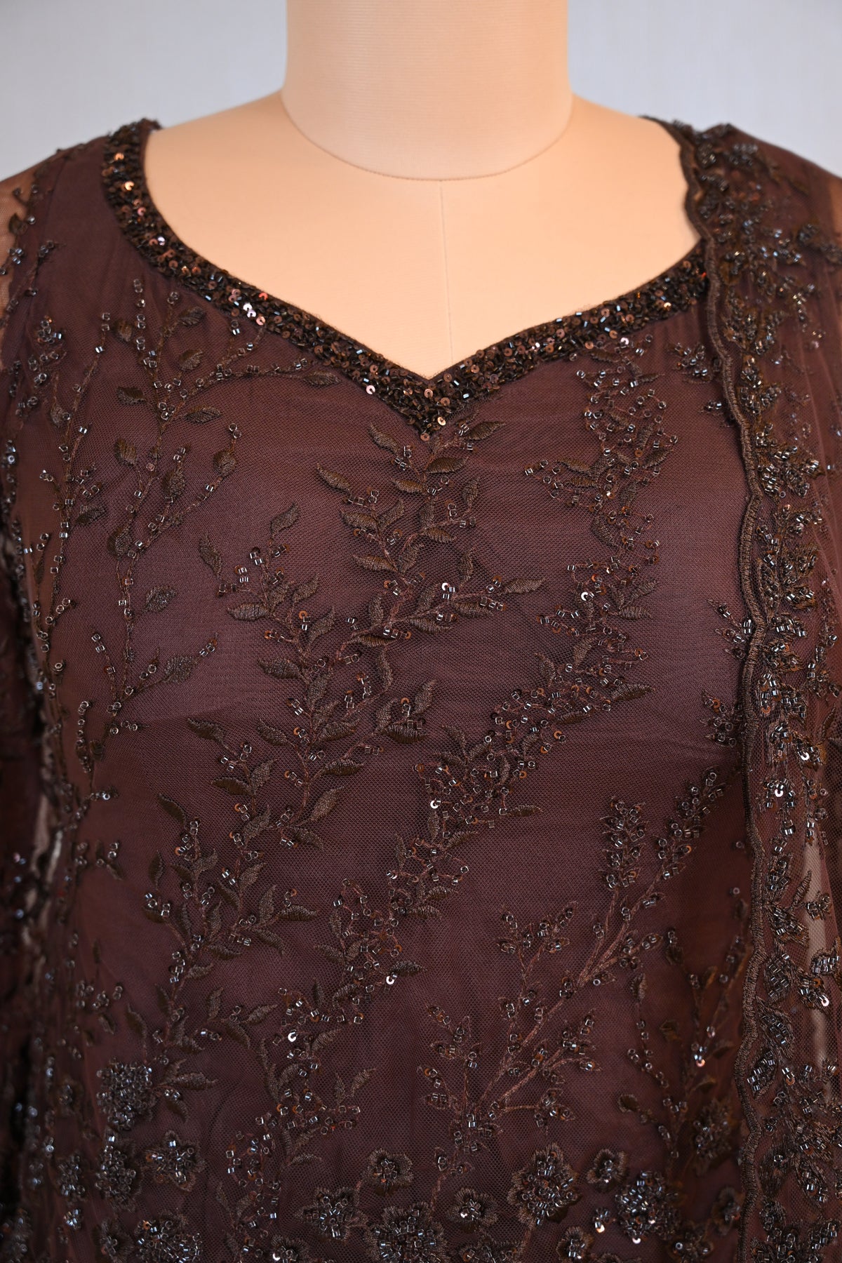 Elegant Brown Net Lehenga Choli with Tone-to-Tone Sequin Work