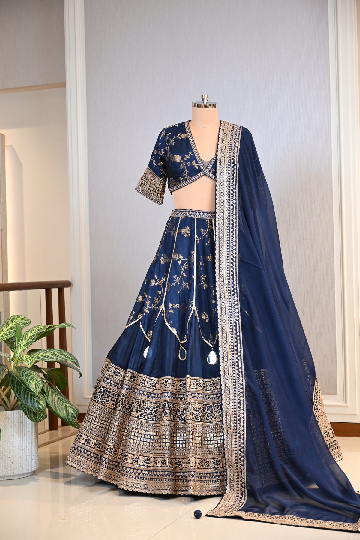 Regal Navy Blue Luxurious Bansari Silk Lehenga Set