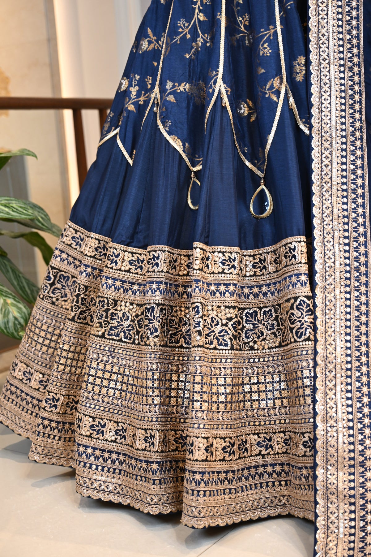 Regal Navy Blue Luxurious Bansari Silk Lehenga Set