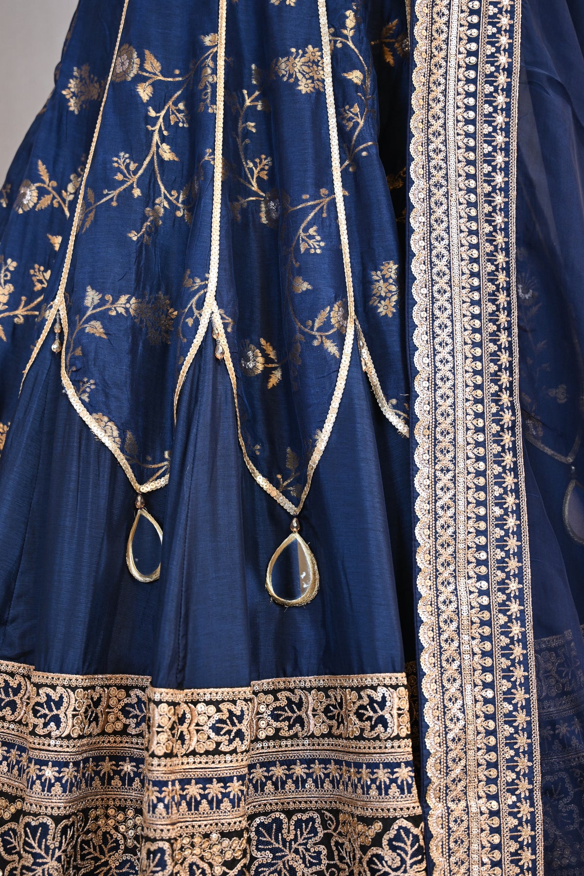 Regal Navy Blue Luxurious Bansari Silk Lehenga Set