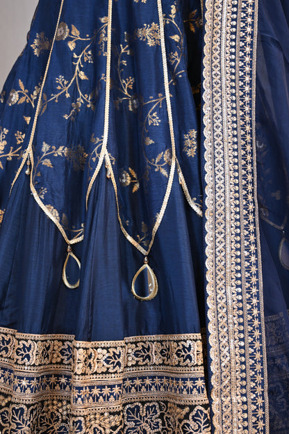 Regal Navy Blue Luxurious Bansari Silk Lehenga Set