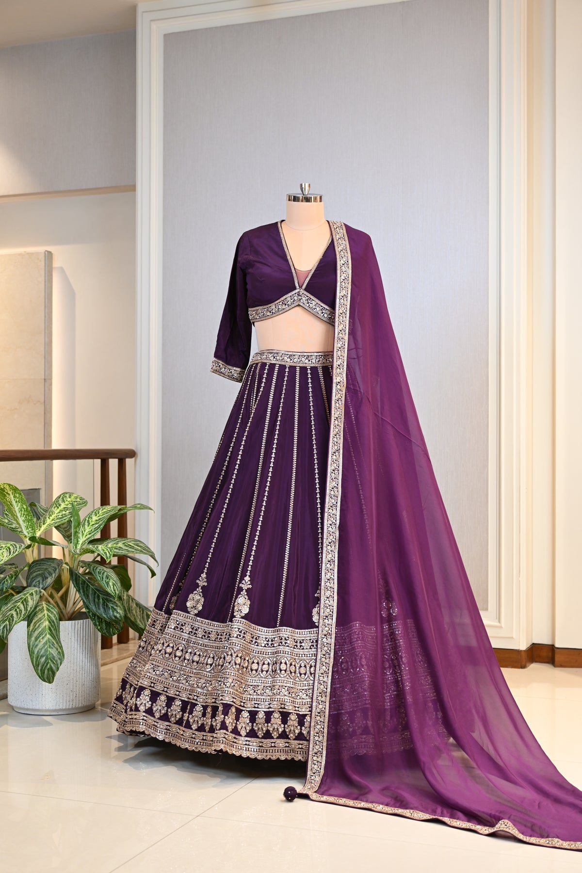 Elegant Sequins & Tilla Work Crepe Lehenga Set