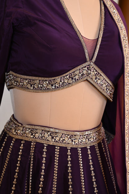 Elegant Sequins & Tilla Work Crepe Lehenga Set