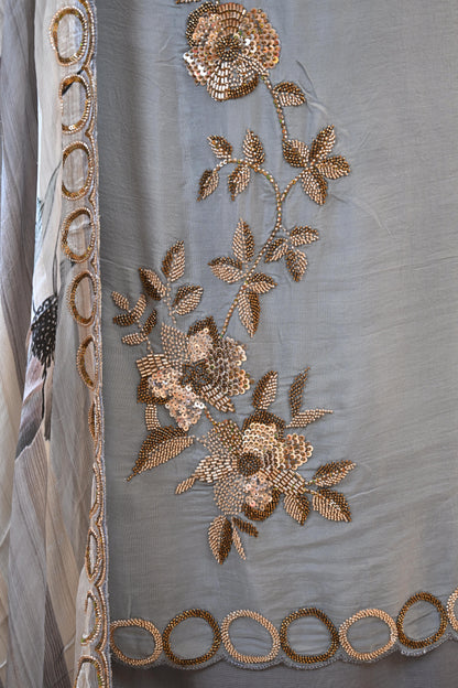 Organza Hand-Embroidered Suit Set with Printed Chinon Dupatta