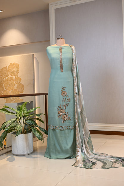 Organza Hand-Embroidered Suit Set with Printed Chinon Dupatta