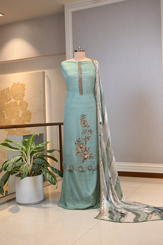Organza Hand-Embroidered Suit Set with Printed Chinon Dupatta
