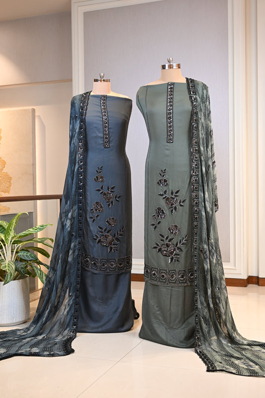 Elegant Hand-Embroidered Organza Suit Set