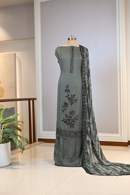 Elegant Hand-Embroidered Organza Suit Set