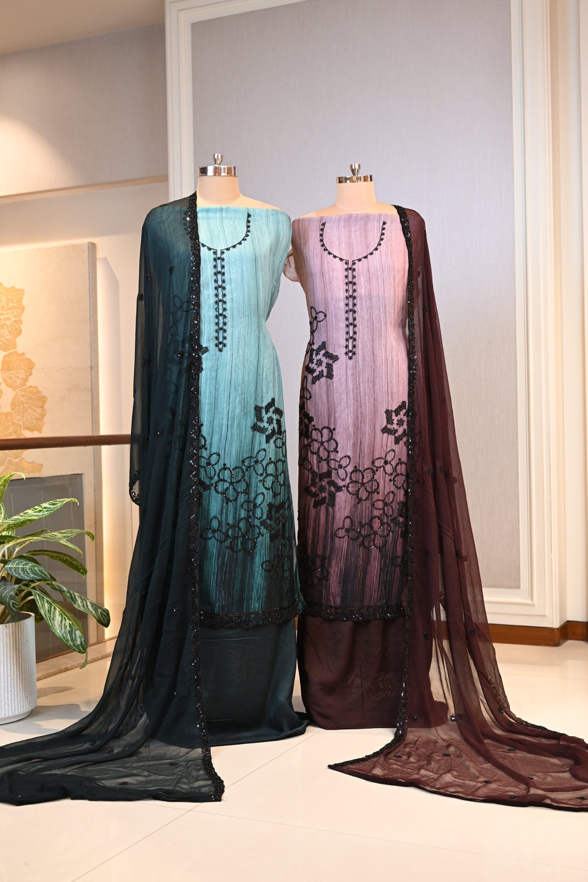 Elegant Organza Hand-Embroidered Suit Set