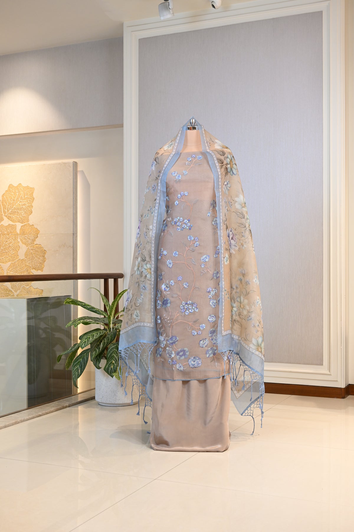 Elegant Organza Thread-Embroidered Suit Set