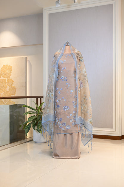 Elegant Organza Thread-Embroidered Suit Set