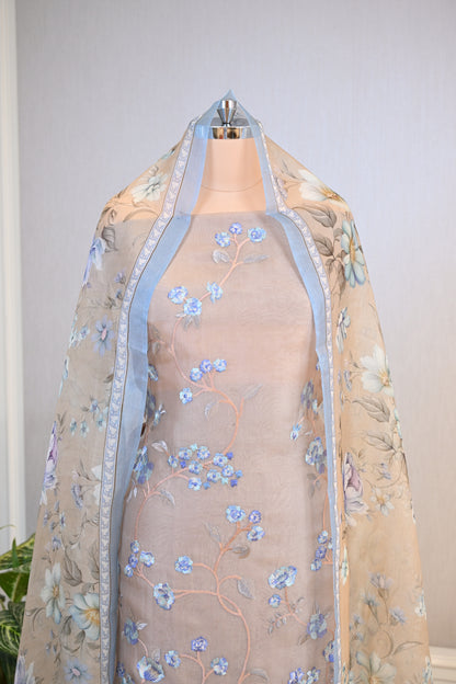 Elegant Organza Thread-Embroidered Suit Set