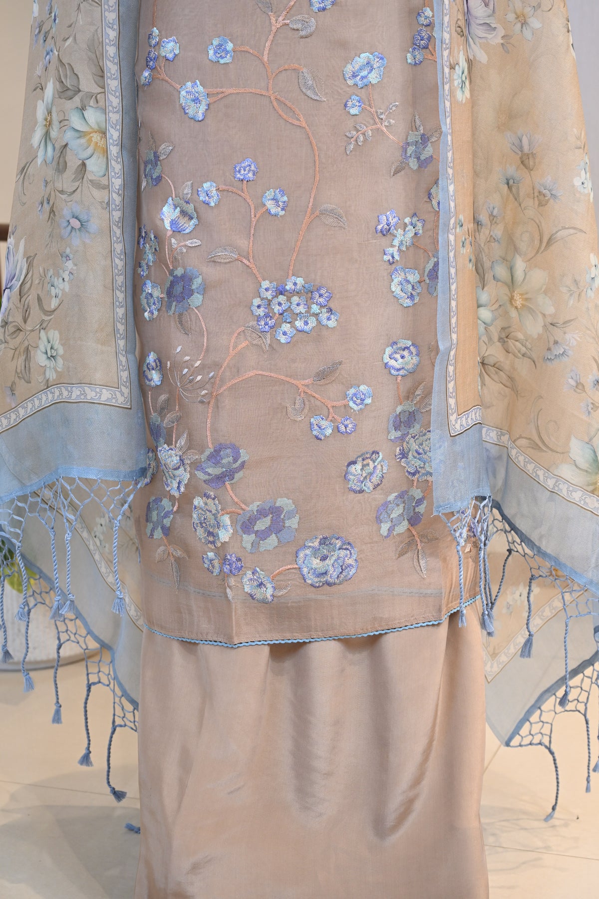Elegant Organza Thread-Embroidered Suit Set