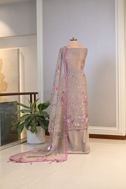 Elegant Organza Thread-Embroidered Suit Set