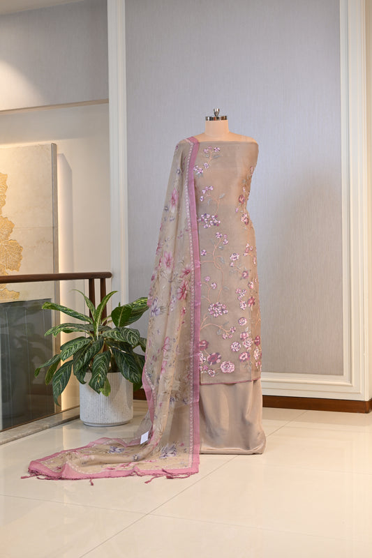 Elegant Organza Thread-Embroidered Suit Set