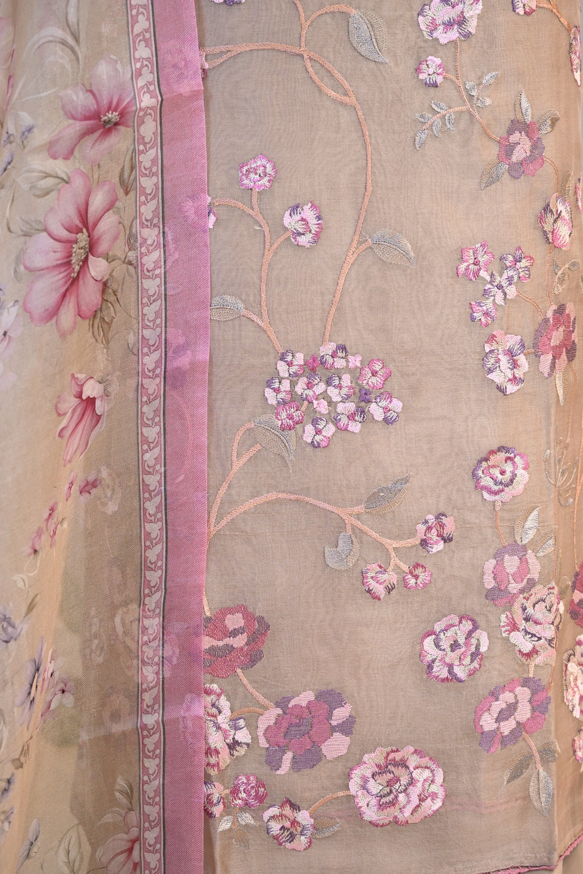 Elegant Organza Thread-Embroidered Suit Set