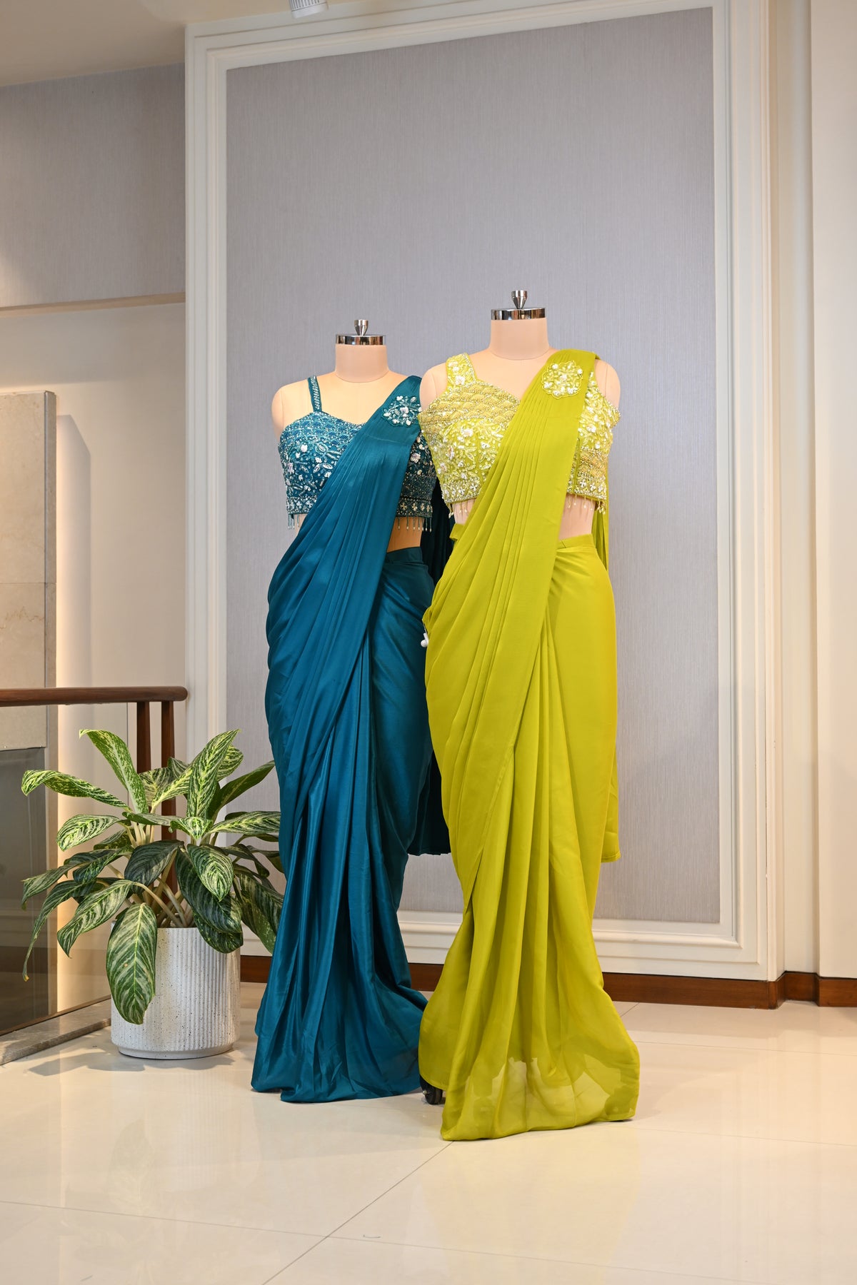 Crafted In Luxurious Chinnon Elegant Drape Saree
