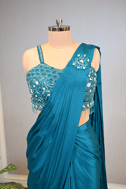 Crafted In Luxurious Chinnon Elegant Drape Saree