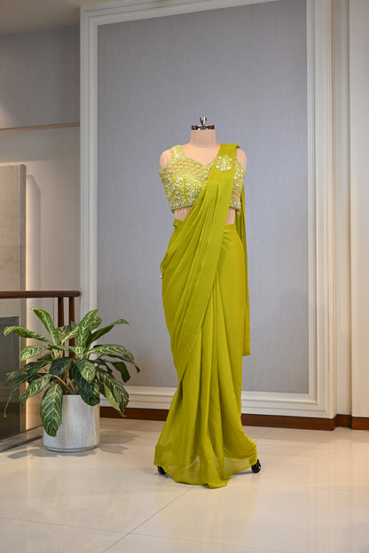 Crafted In Luxurious Chinnon Elegant Drape Saree
