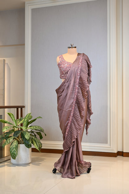 Mauve Taupe Crafted In Luxurious Chinnon Saree