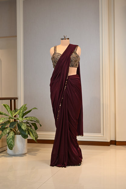 Crafted In Premium Lycra Wine Elegant Draped Saree