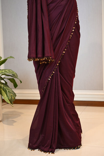 Crafted In Premium Lycra Wine Elegant Draped Saree