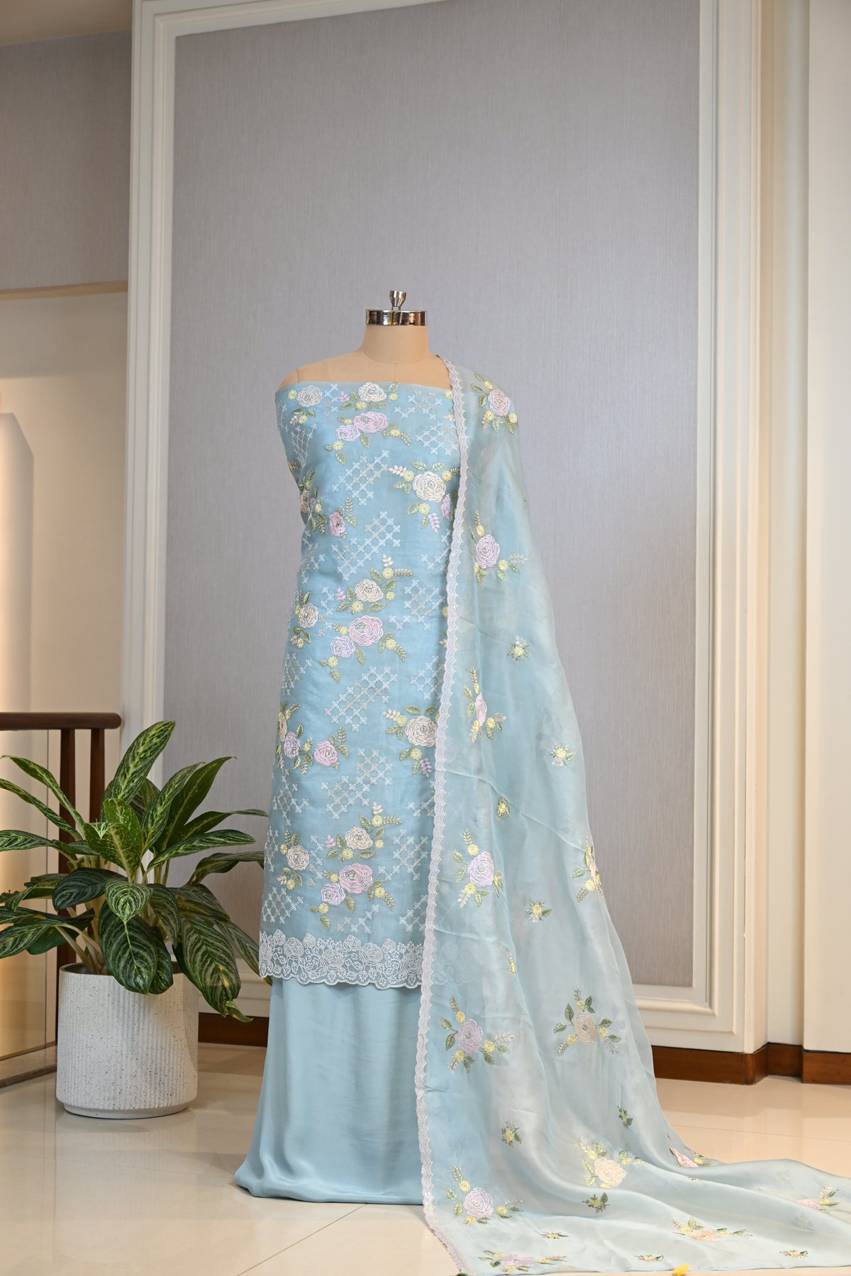 Elegant Organza Thread & Zari Suit Set
