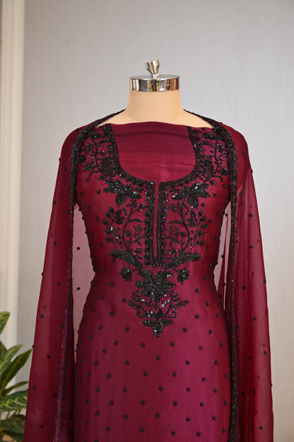 Elegant Organza Hand-Embroidered Suit Set