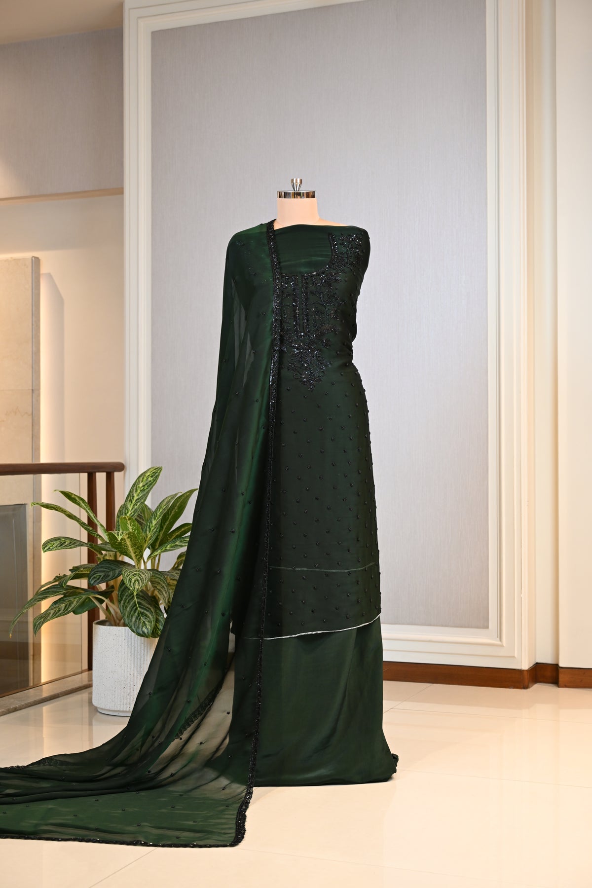 Elegant Organza Hand-Embroidered Suit Set