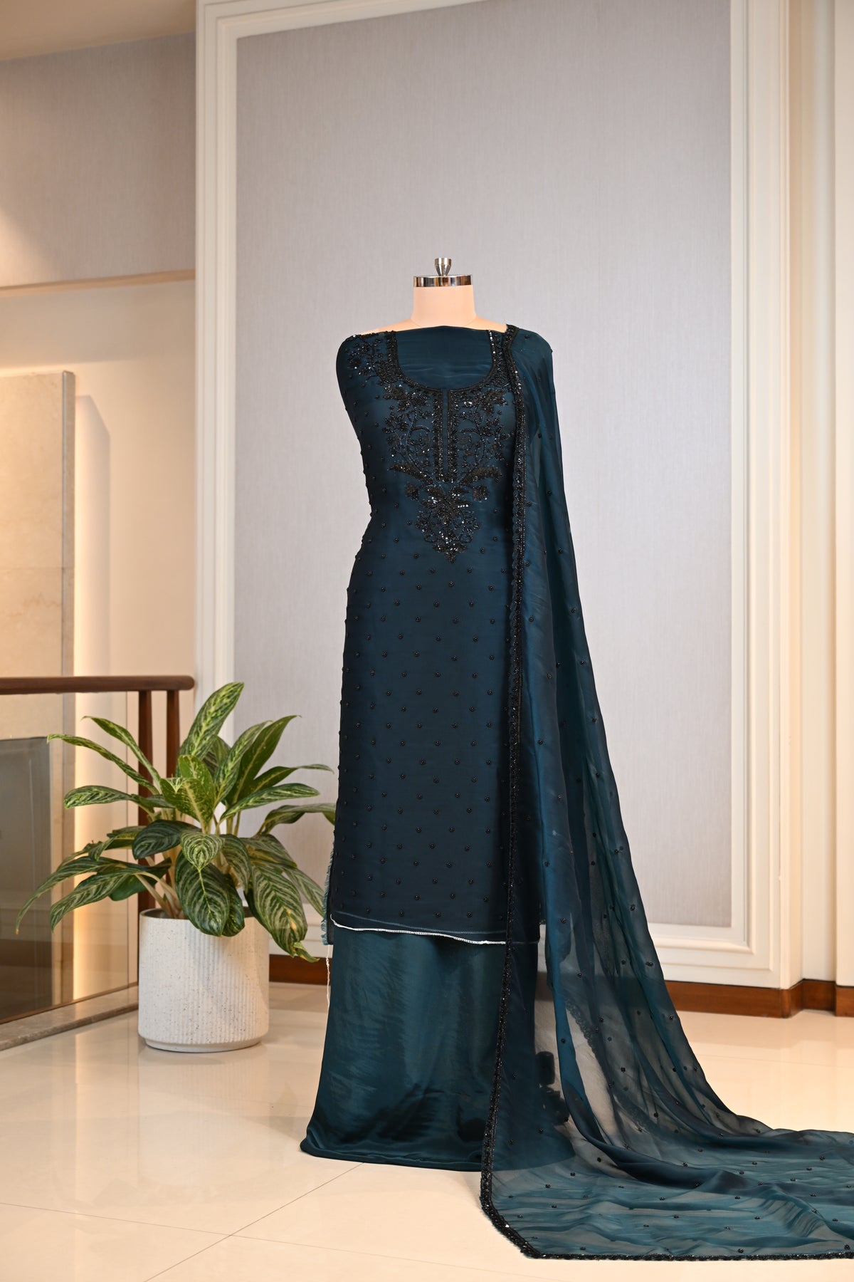 Elegant Organza Hand-Embroidered Suit Set