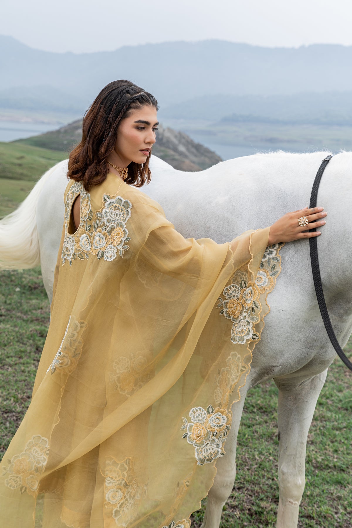 Elegant Organza Thread  Dori Work Unstitched Suit Set