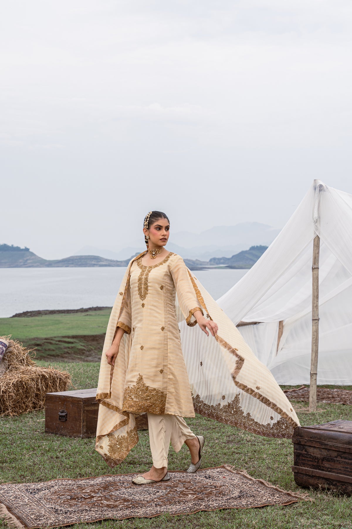 Shimmer Silk Thread-Embroidered Unstitched Suit Set