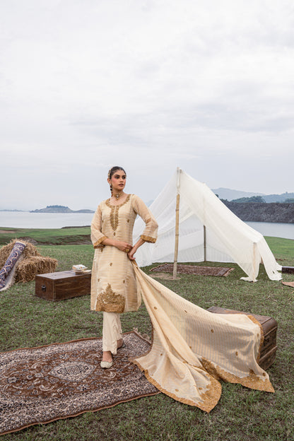 Shimmer Silk Thread-Embroidered Unstitched Suit Set