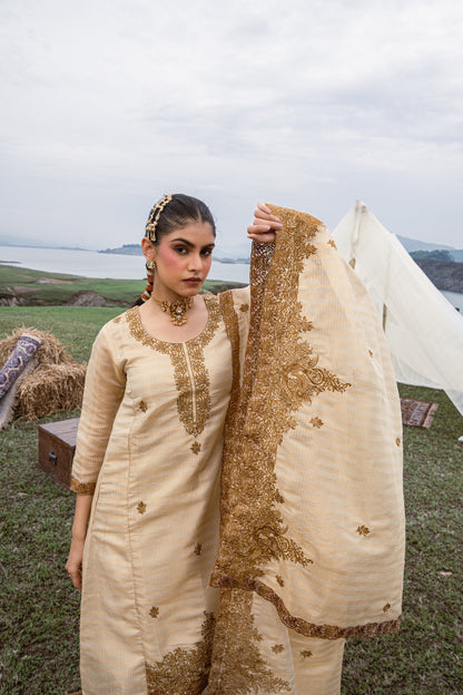 Shimmer Silk Thread-Embroidered Unstitched Suit Set