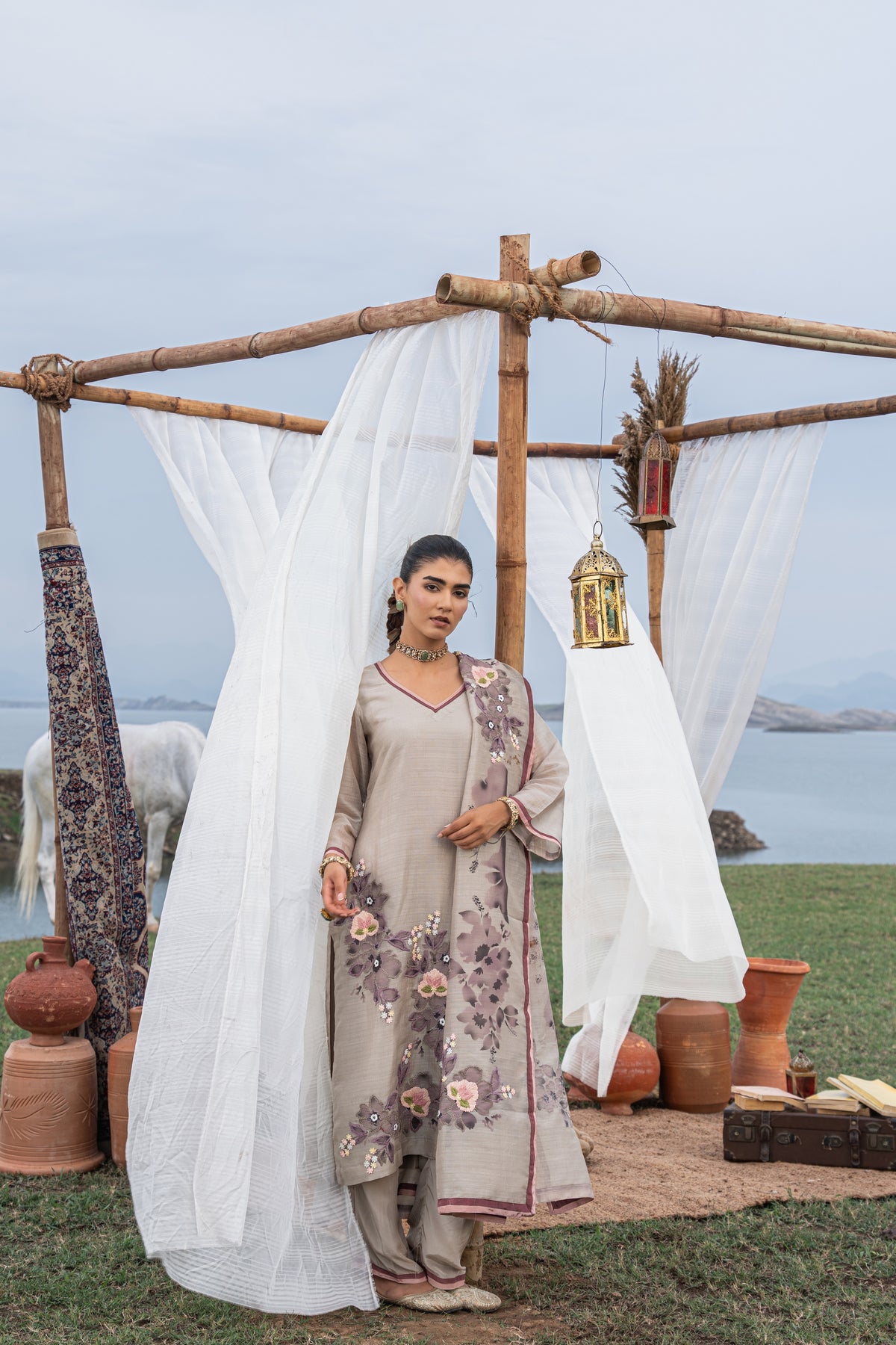 Khadi Silk Dori Work Embellished Unstitched Suit Set