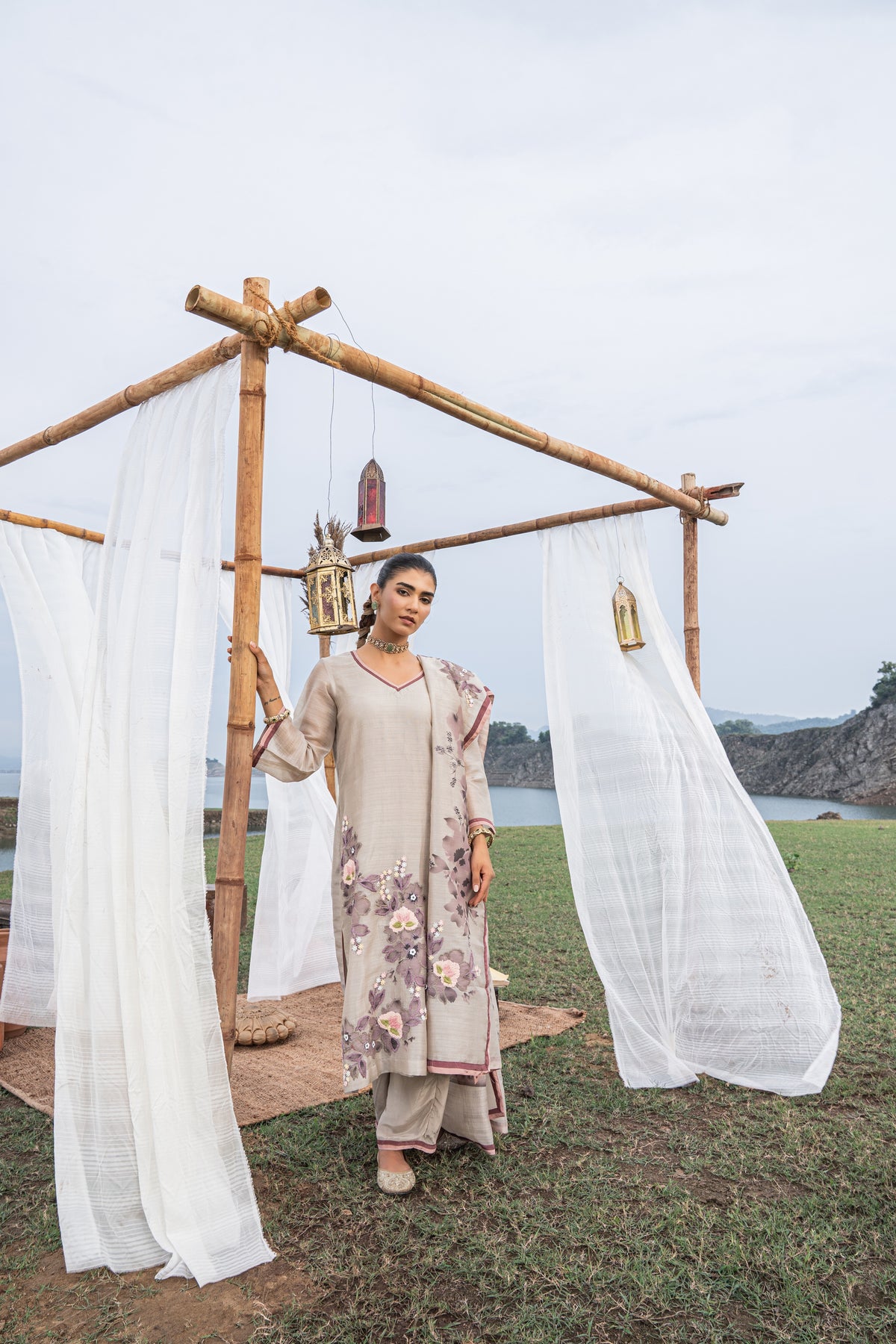 Khadi Silk Dori Work Embellished Unstitched Suit Set