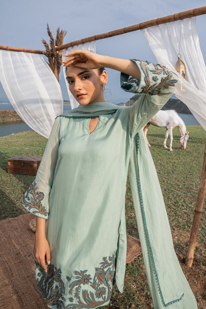 Organza Leather Patchwork Embroidered Unstitching Suit