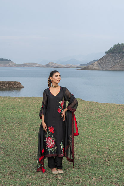 Organza Thread-Work Embellished Unstitched Suit Set