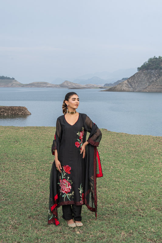 Organza Thread-Work Embellished Unstitched Suit Set