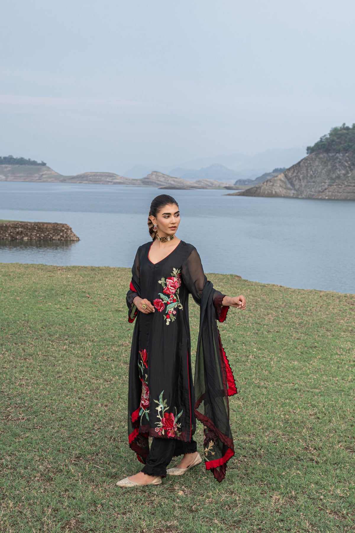 Organza Thread-Work Embellished Unstitched Suit Set